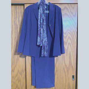 Le Suit Purple Pantsuit with Paisley Scarf